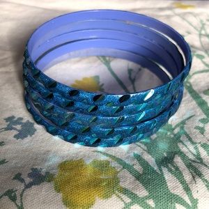 Set of 5 blue tin bangle stack